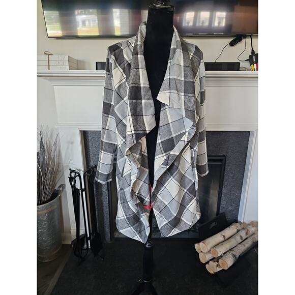 Matilda Jane Sweaters - Matilda Jane Jacket Sweater Womens XS Flannel Open Front Asymmetrical Hem Plaid